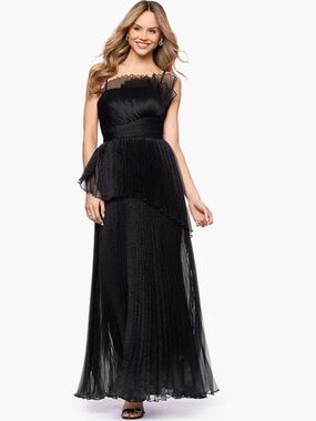 Betsy & Adam Pleated Square Neck Ball Gown